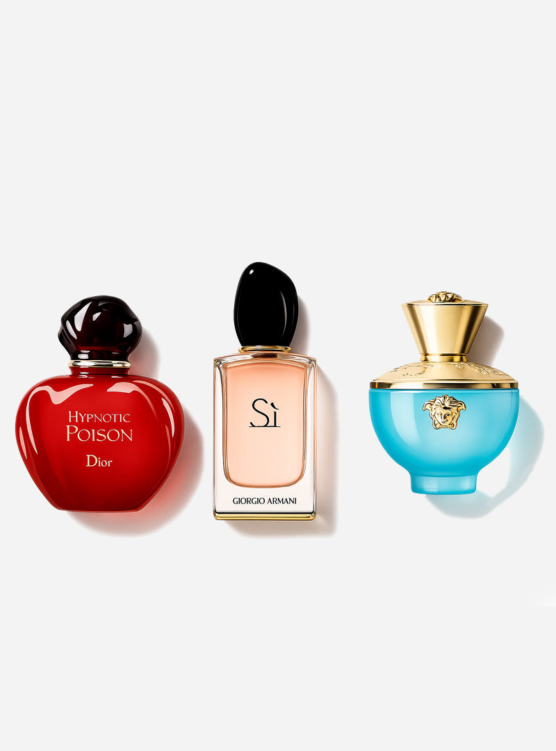 Combo de 3 perfumes Dior HYPNOTIC POISON, Giorgio Armani SÌ e Versace DYLAN TURQUOISE 100ml