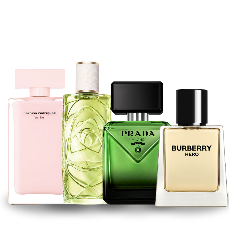 Especial Día de San Valentín Combo de 4 Perfumes Narciso Rodriguez, Off Now, Burberry Hero, Prada Paradigme 100ml
